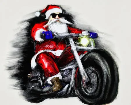 Santa Claus on riding a motorcycle while wearing sunglasses Stock Illustration