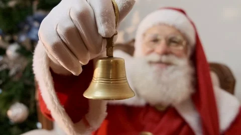 Santa Claus ringing a small bell. Jingle Bells. Savings on purchases. Christm Stock Footage 115411718