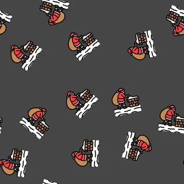 Santa claus on a rooftop vector seamless pattern Stock Illustration