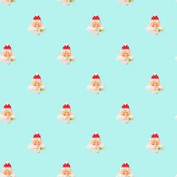Santa Claus seamless pattern on light blue background Stock Photos