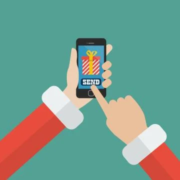 Santa Claus sending gift using smartphone Stock Illustration