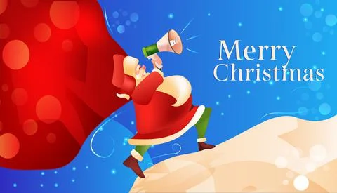 Santa claus shouting in megaphone making announcement with loudspeaker new year Stock Illustration