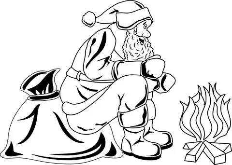 Santa Claus sits by the fire Stock Illustration