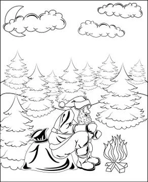 Santa Claus sits by the fire Stock Illustration