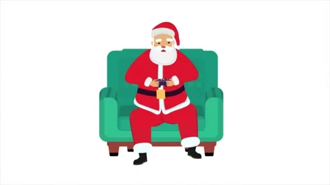 Santa Claus is sitting on the sofa playing a game 2D animation. Stock-Footage 292075668