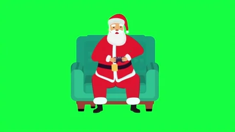 Santa Claus is sitting on the sofa playing a game 2D green screen  animation. Video stock 292219572