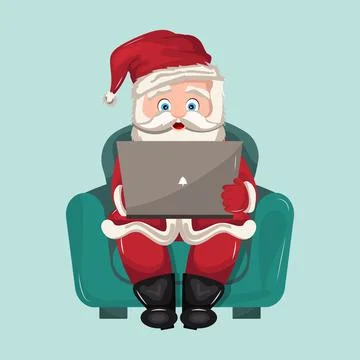 Santa claus sitting on a sofa working with his laptop Stock Illustration