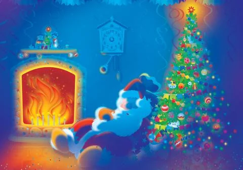 Santa Claus sleeping by the fire Stock Illustration