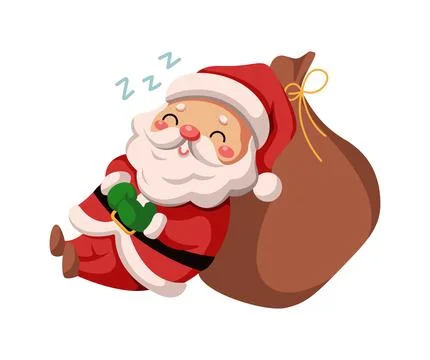 Santa Claus sleeping on sack flat color vector character Stock Illustration