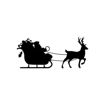 Santa Claus in a sleigh pulled by a deer carries gifts sygn symbol Stock Illustration