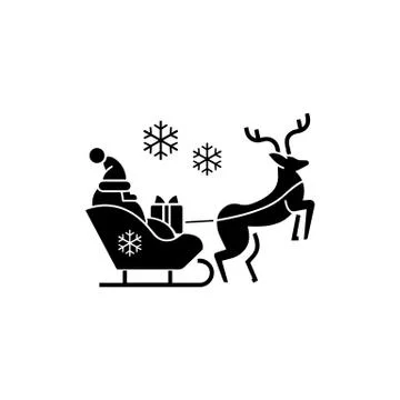 Santa Claus in a sleigh pulled by a deer carries gifts sygn symbol Stock Illustration