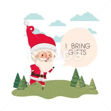 Santa claus with speech bubble about christmas and trees Stock Illustration