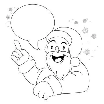 Santa Claus with speech bubble. Vector black and white coloring page. Stock Illustration