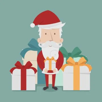 Santa Claus standing gift boxes falling down around him , eps10 vector format Stock Illustration