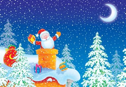 Santa Claus stuck in a chimney Stock Illustration