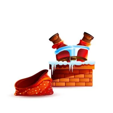 Santa claus stuck upside down without bag gift Stock Illustration