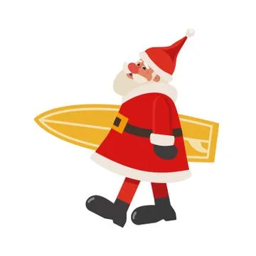 Santa Claus with surfboard flat color vector icon Stock Illustration