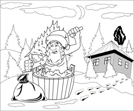 Santa Claus takes a bath Stock Illustration