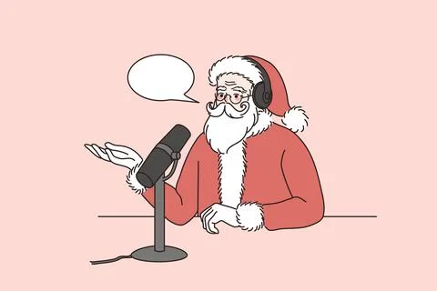 Santa Claus talk on radio on microphone Stock Illustration