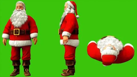 Santa Claus is typing the code on the green screen during Christmas. 3D Stock Illustration