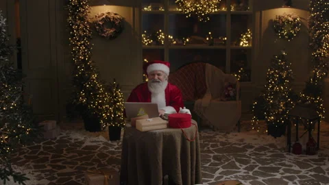 Santa Claus Is Using Laptop Stock Footage 219573340