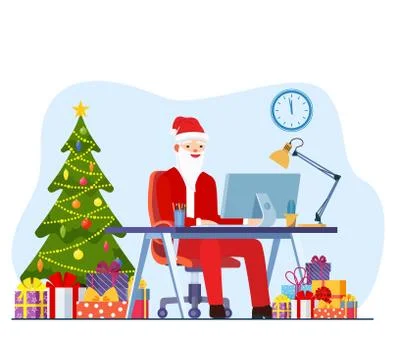 Santa claus using laptop 스톡 일러스트