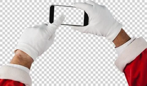 Santa Claus using mobile phone against white background Stock Photos
