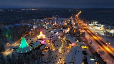 Santa Claus Village (Lapland) at night during Christmas period Stock Footage
