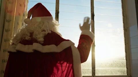 Santa Claus Waving The Hand At The Window Stock Footage 294756901