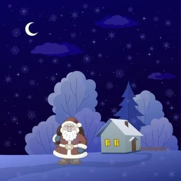 Santa Claus in a winter forest Stock Illustration