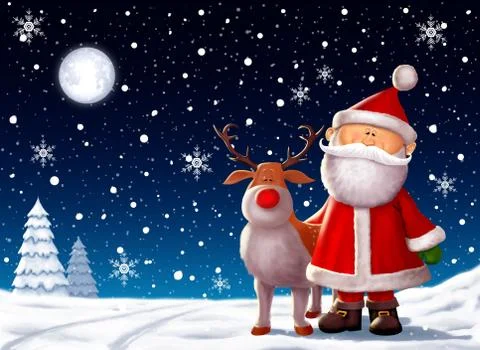 Santa Clause and Rudolph Reindeer Illustration Stock Illustration