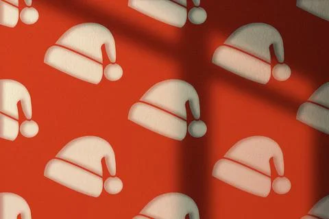Santa Claus's hat as pattern on red wall. 스톡 일러스트