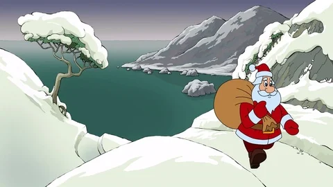 Santa climbs up the mountain Stock Footage 81328401