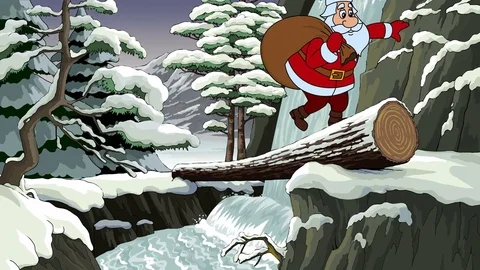 Santa crosses a river by a log Stock Footage 81414230