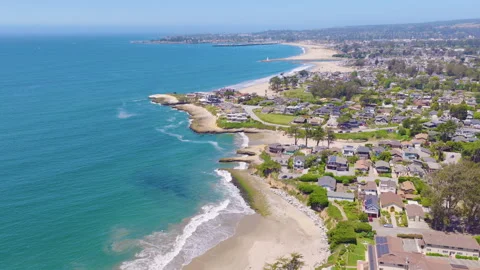 Santa Cruz Aerial Pullback View of Coastal Homes and Oceanfront Beach 01 Stock Footage 335259369
