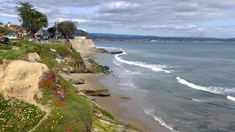 Santa Cruz, Pleasure Point, on the northern Monterey Bay, California Stock Footage