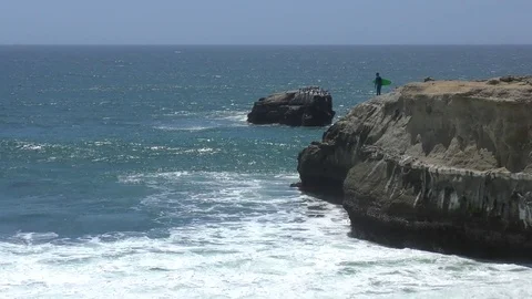 Santa Cruz, Steamer Lane West Side, California, USA Stock Footage