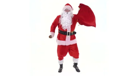Santa is dancing holds presents sack and rings bell. Crazy funny Santa Claus is Video stock 143465693