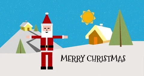 Santa Digital square, simple 4K Christmas animation, minimalist 2D design Stock Footage 255094636