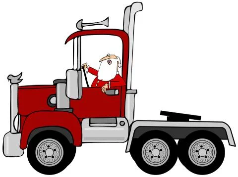 Santa driving a red semi truck Stock Illustration