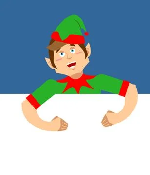 Santa Elf and Blank Space. Place for text. Xmas template design. Claus help.. Stock Illustration