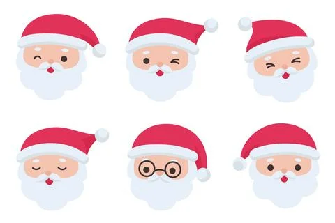 Santa face pack featuring calm, happy, and playful expressions in simple fe.. Ilustración de archivo