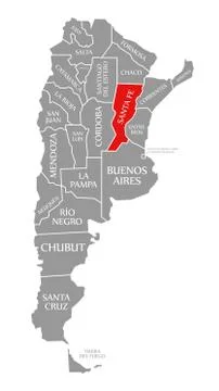 Santa Fe red highlighted in map of Argentina Stock Illustration