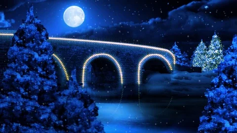 Santa Fly Over Winter Bridge 4K Loop Stock Footage 81418878