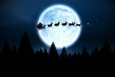 Santa flying over night sky Ilustração Stock