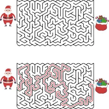 Santa fun maze concept vector game illustration labyrinth puzzle Stock Illustration