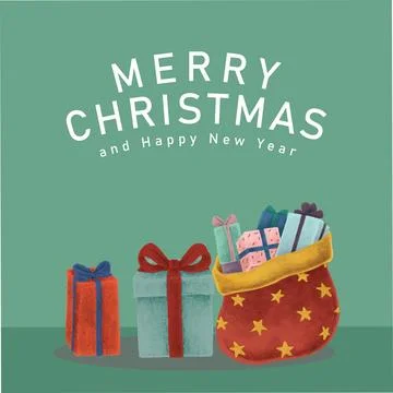 Santa Gift Sack and Wrapped Presents on Green Background Stock Illustration