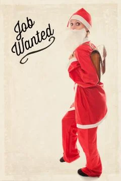 Santa Girl with a satchel on the back, Text Job wanted, vintage background, c Stock Photos