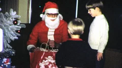 SANTA GIVES PRESENTS Christmas 1965 (Vintage Film Old Home Movie Footage) 6360 Stock Footage