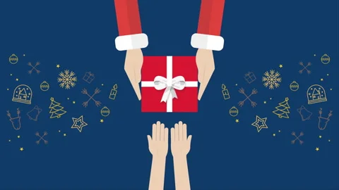 Santa hand is giving a gift box to a child motion Stock Footage 254474372